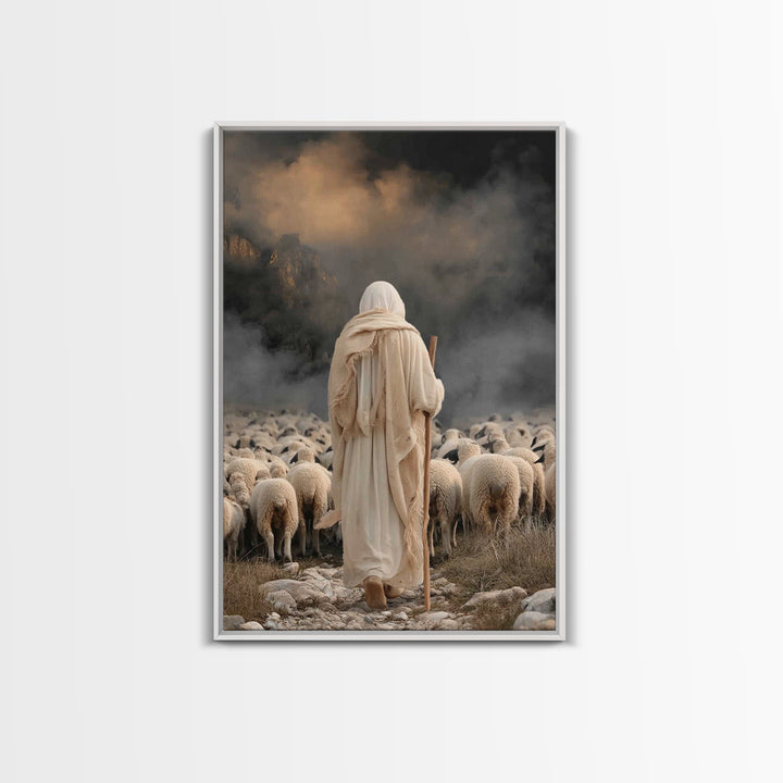 Shepherd’s Vigil – Framed Canvas Print – Christian Art Canvas – Jesus Painting – Large Christian Art – Christian Christmas – Pastoral Scene
