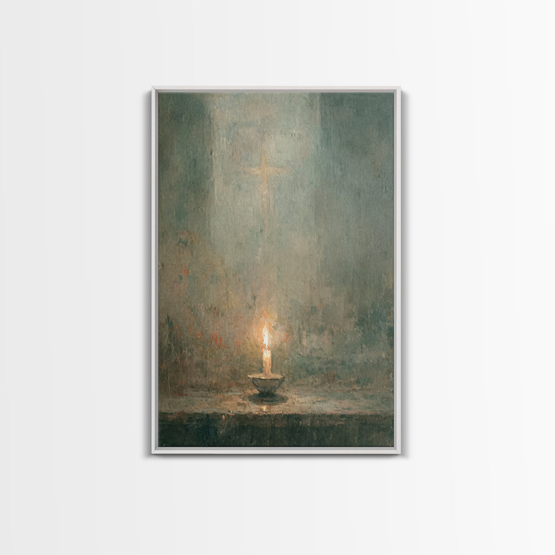 Sacred Candle Glow – Framed Canvas Print – Christian Wall Art – Christian Decor – Christian Art Canvas – Minimalist Christian Art – Christi