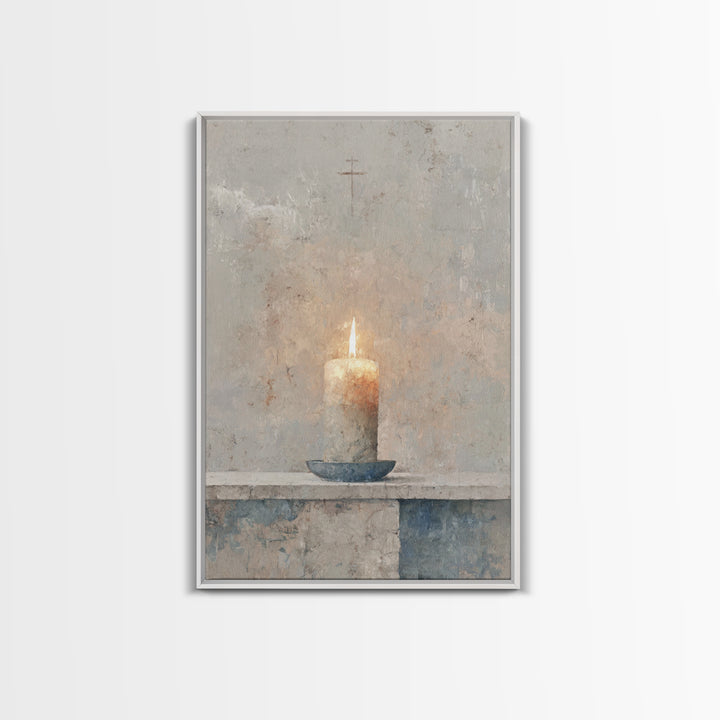 Quiet Prayer Flame, Framed Canvas Print, Christian Art Print, Christian Wall Art, Christian Decoration, Christian Gift Ideas, Subtle Christ
