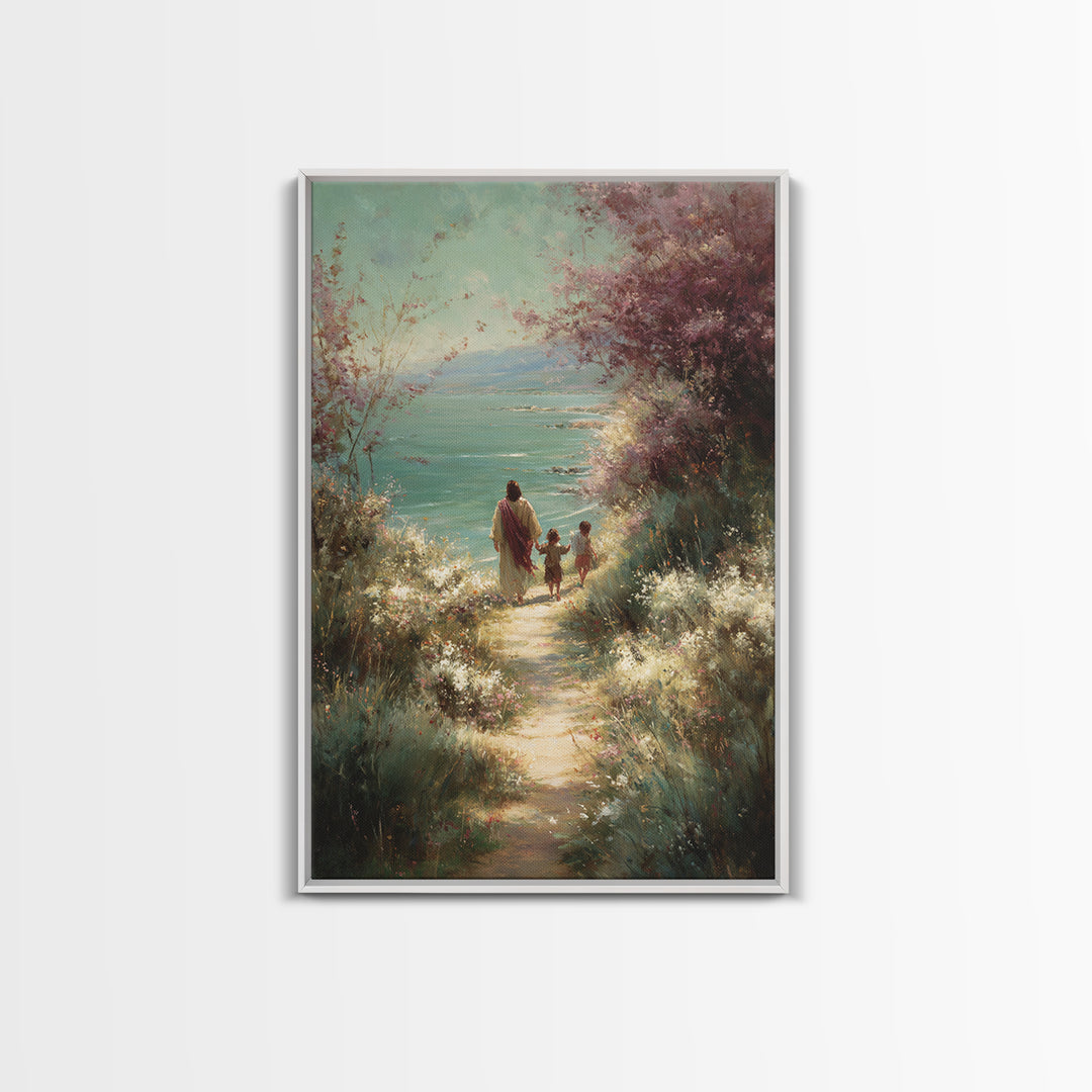 Shoreline Grace, Framed Canvas Print, Christian Wall Art, Jesus Painting, Christian Art Canvas, Christian Gift Ideas