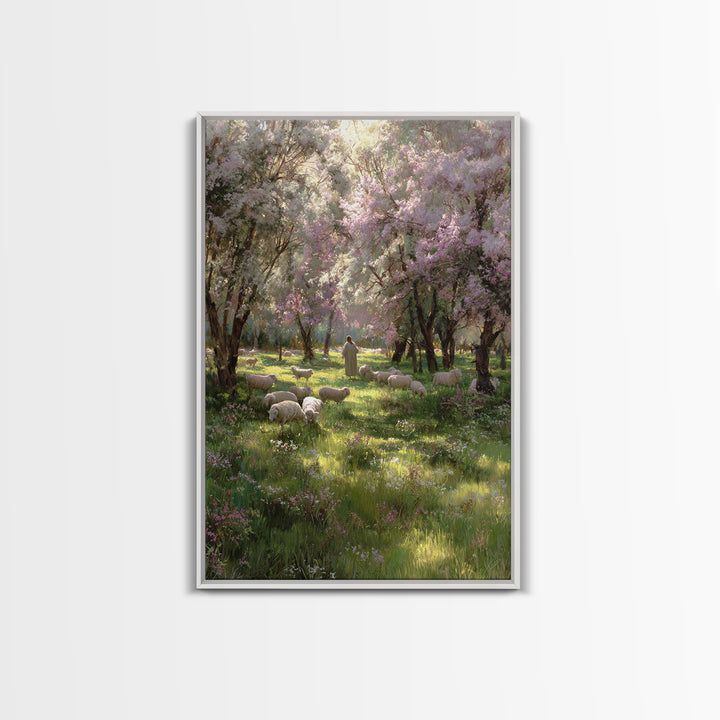 Garden Of The Shepherd, Framed Canvas Print, Christian Art Canvas, Jesus Painting, Christian Wall Art, Christian Gift Ideas, Vintage Christ