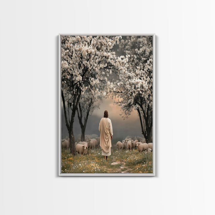 Springtime Shepherd Calm, Framed Canvas Print, Christian Wall Art, Christian Art Canvas, Christian Art Gift, Jesus Painting, Christian Pain