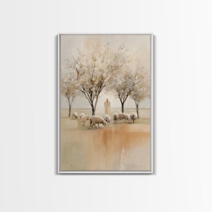 Quiet Pasture Peace, Framed Canvas Print, Christian Wall Art, Christian Art Canvas, Jesus Painting, Christian Christmas Art