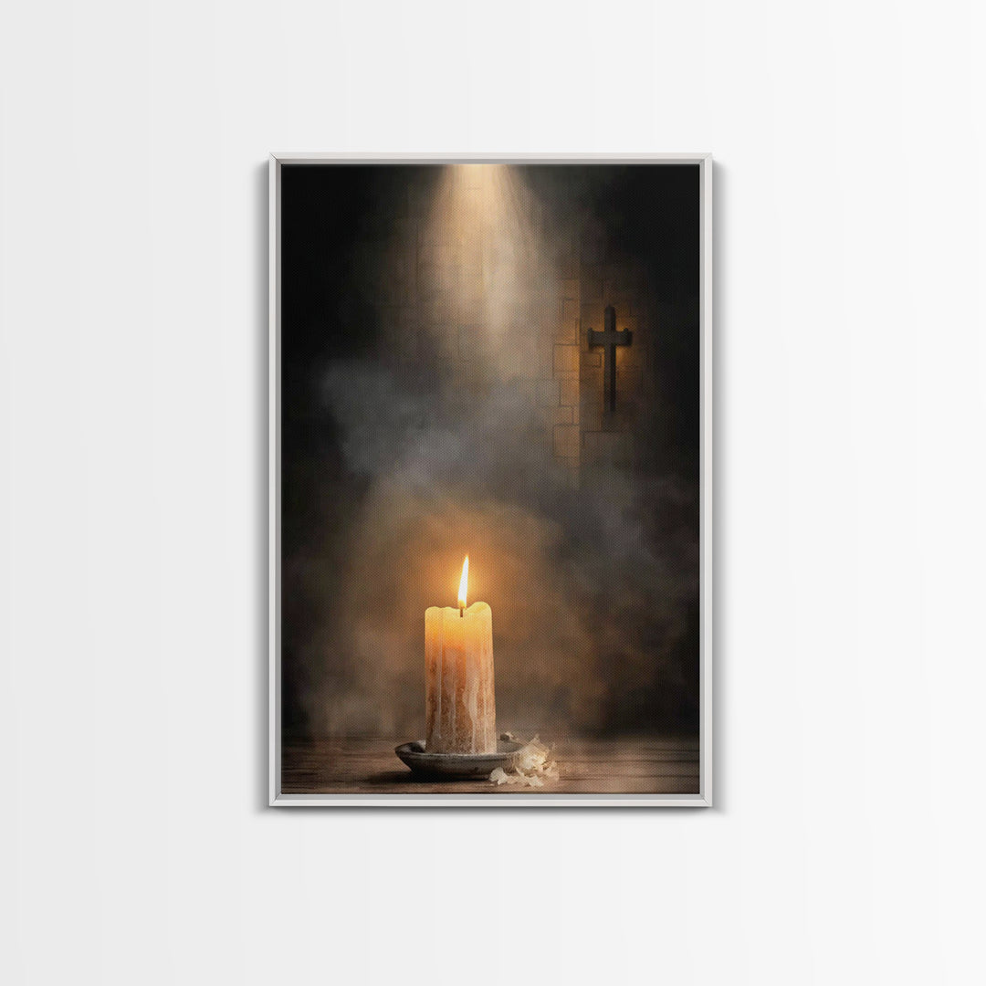 Sanctuary Candle – Framed Canvas Print – Christian Wall Art – Christian Art – Christian Decor – Moody Christian Art – Christian Christmas A