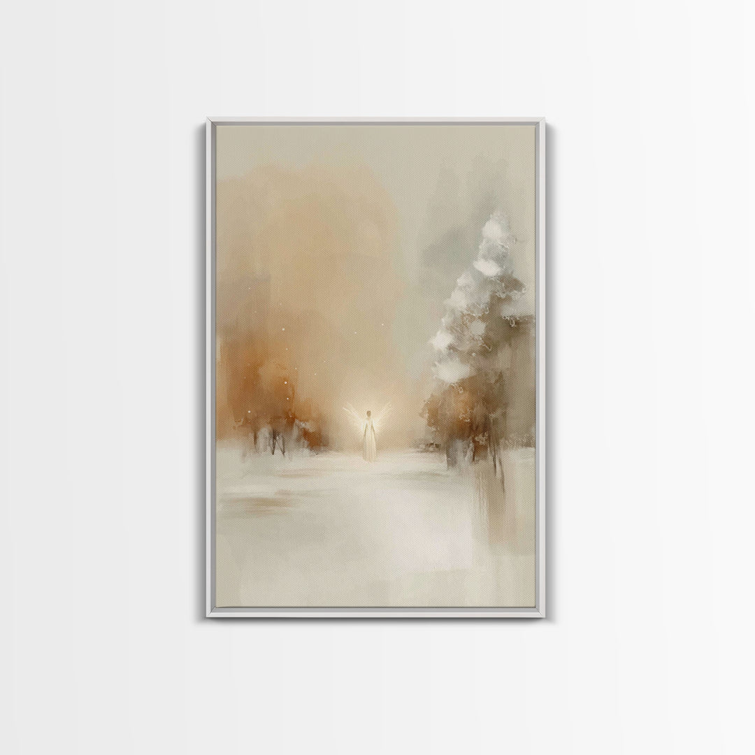 Winter Angel Light – Framed Canvas Print – Christian Wall Art – Christian Art Canvas – Christmas Art – Subtle Christian Art – Christian Gif