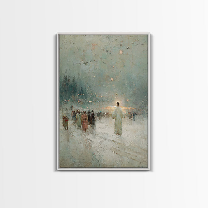 Silent Gathering Grace – Framed Canvas Print – Christian Christmas Art – Christian Wall Art – Moody Christmas Art – Christian Art Canvas –