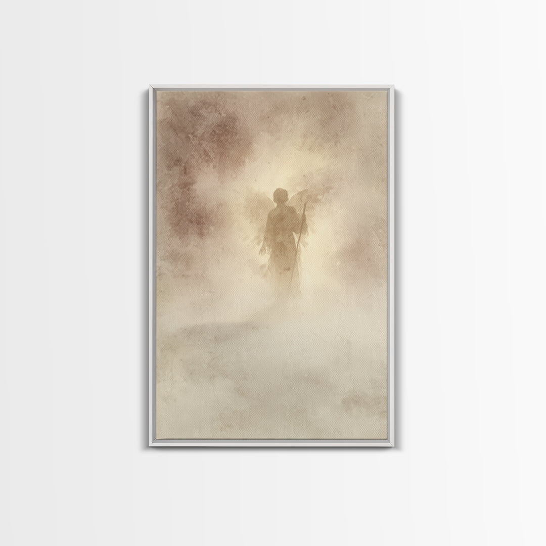Shepherd In The Mist – Framed Canvas Print – Christian Art Canvas – Vintage Christian Art – Christian Wall Art – Subtle Christian Art – Chr