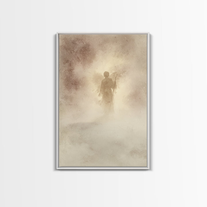 Shepherd In The Mist – Framed Canvas Print – Christian Art Canvas – Vintage Christian Art – Christian Wall Art – Subtle Christian Art – Chr