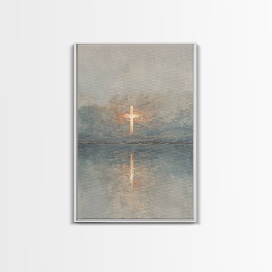 Radiant Cross Sky – Framed Canvas Print – Christian Wall Art – Christian Art Canvas – Minimalist Christian Art – Subtle Christian Art – Chr
