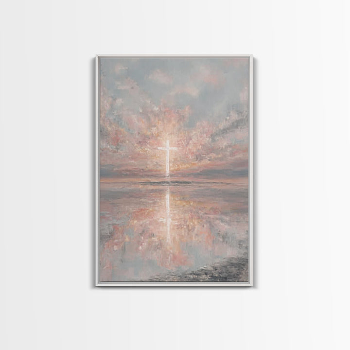 Heaven’s Dawn Cross – Framed Canvas Print – Christian Art Canvas – Christian Wall Art – Christmas Art – Modern Christian Art – Christian Gi