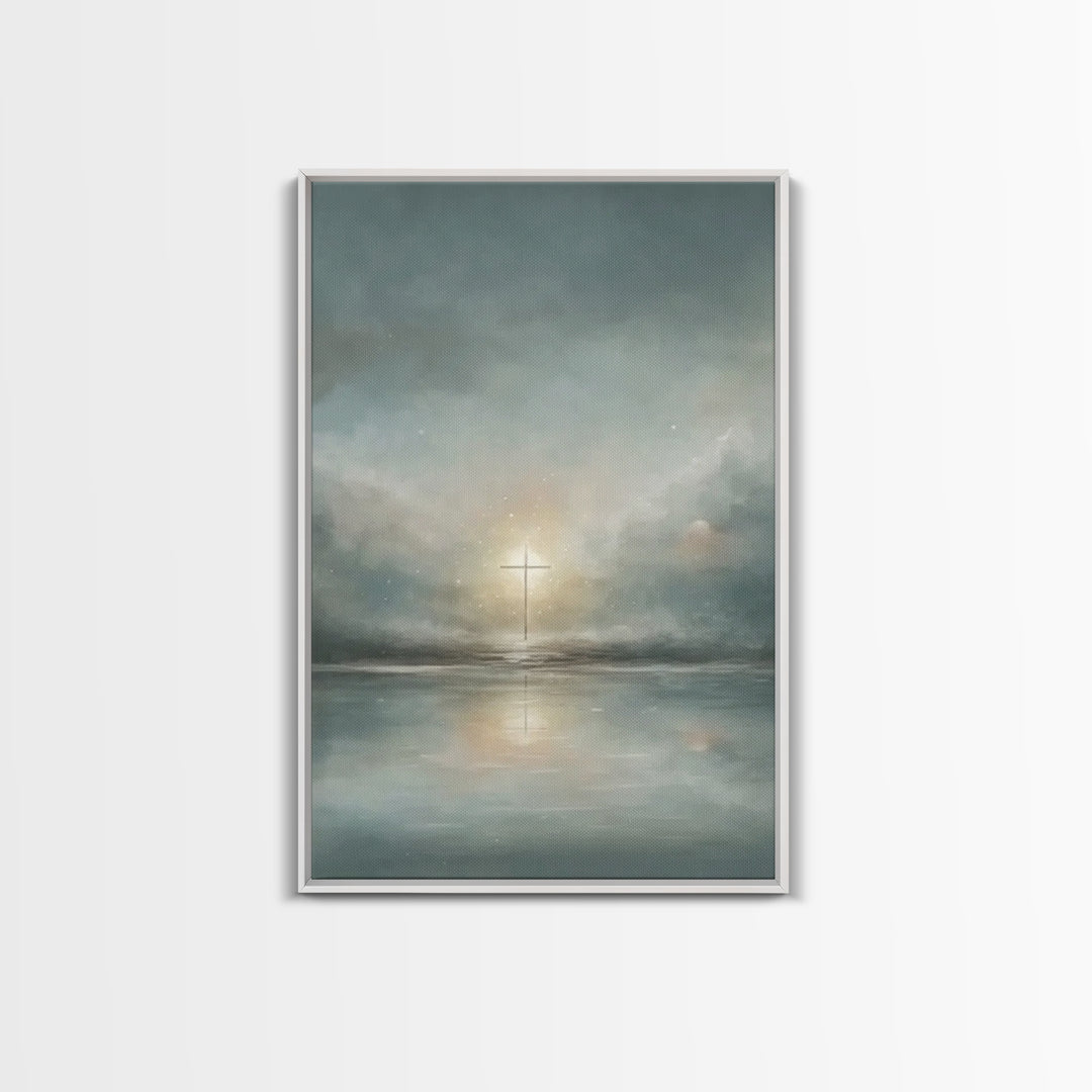Calm Morning Cross – Framed Canvas Print – Christian Art Canvas – Christian Wall Art – Minimalist Christian Art – Subtle Christian Art – Ch