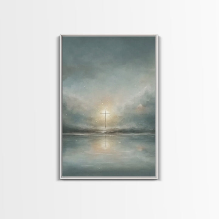 Calm Morning Cross – Framed Canvas Print – Christian Art Canvas – Christian Wall Art – Minimalist Christian Art – Subtle Christian Art – Ch