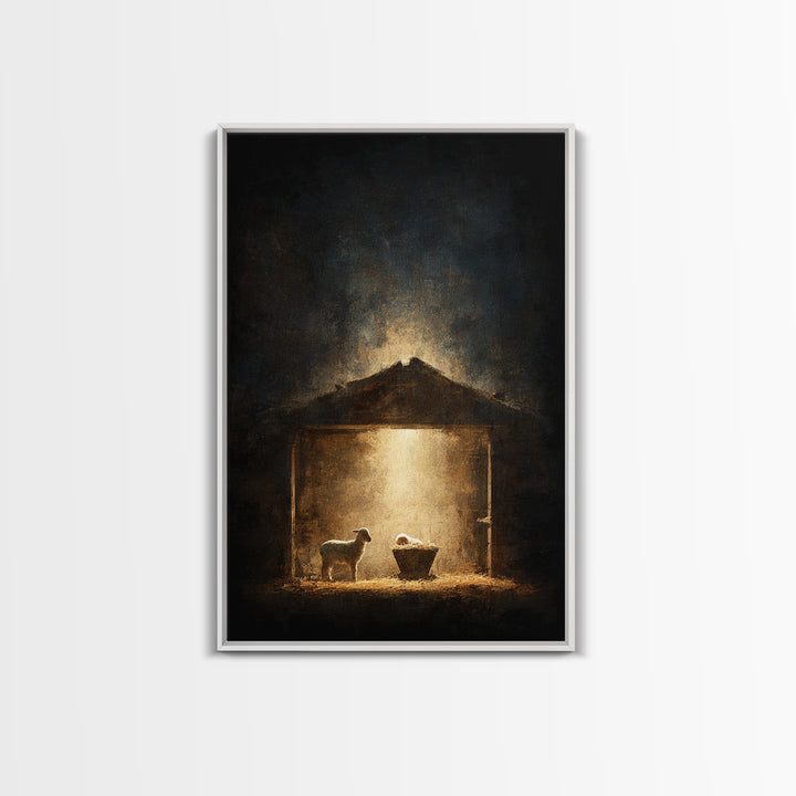 Holy Night Shelter – Framed Canvas Print – Christian Wall Art – Christmas Art – Christian Art Canvas – Moody Christmas Art – Christian Chri