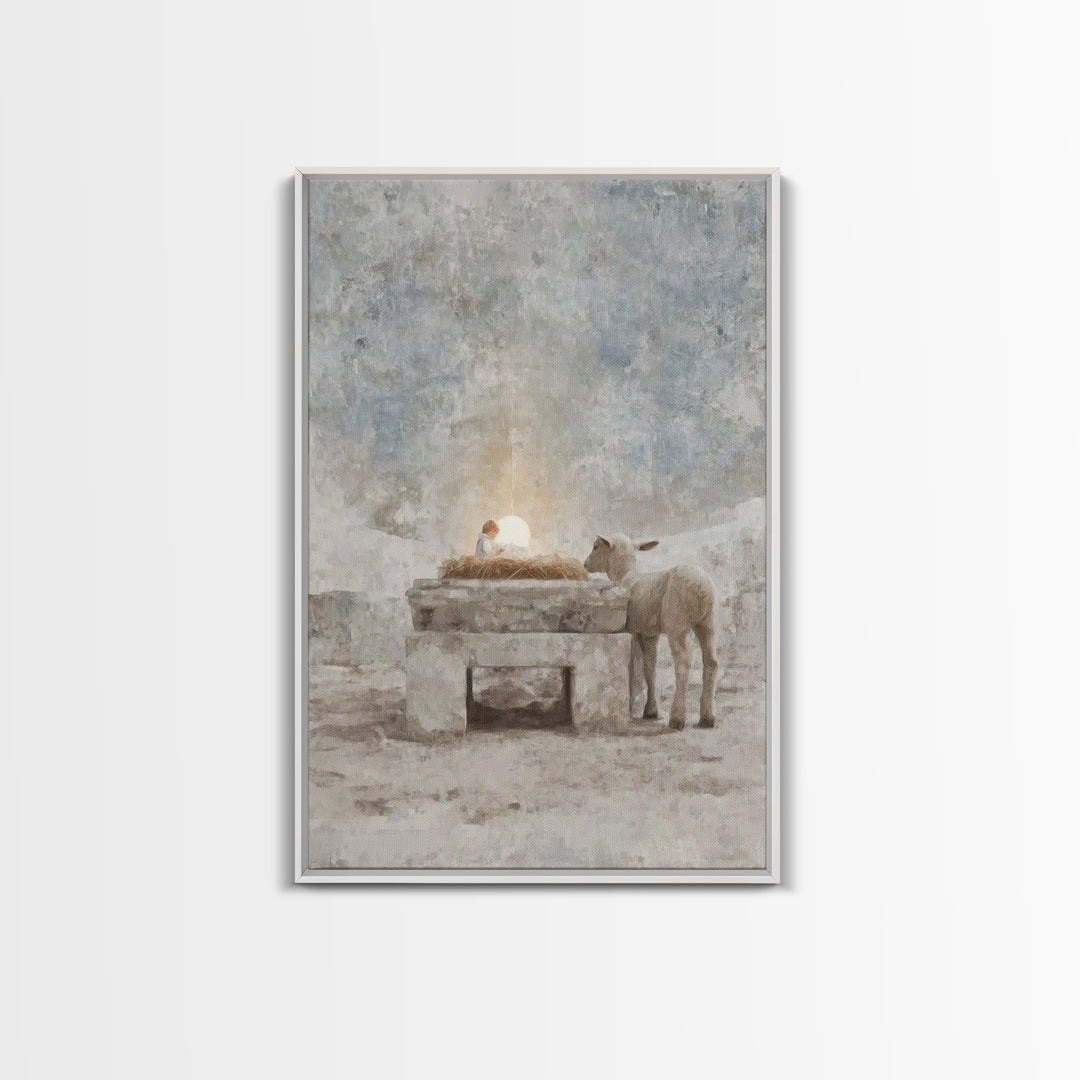 Sacred Manger Glow – Framed Canvas Print – Christian Wall Art – Christian Art Canvas – Christmas Art – Christian Christmas Art – Modern Chr