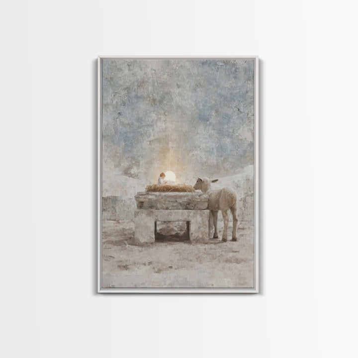 Sacred Manger Glow – Framed Canvas Print – Christian Wall Art – Christian Art Canvas – Christmas Art – Christian Christmas Art – Modern Chr