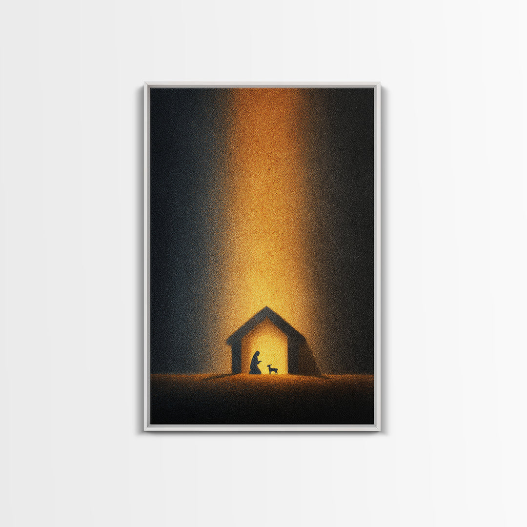 Silent Stable Night – Framed Canvas Print – Christian Christmas Art – Christian Art Canvas – Folk Art Christmas – Christian Wall Art – Chri