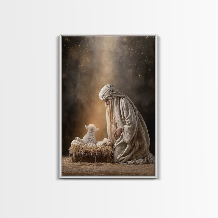 Silent Manger Light – Framed Canvas Print – Christian Wall Art – Jesus Christmas Art – Christian Art Canvas – Christmas Art Prints