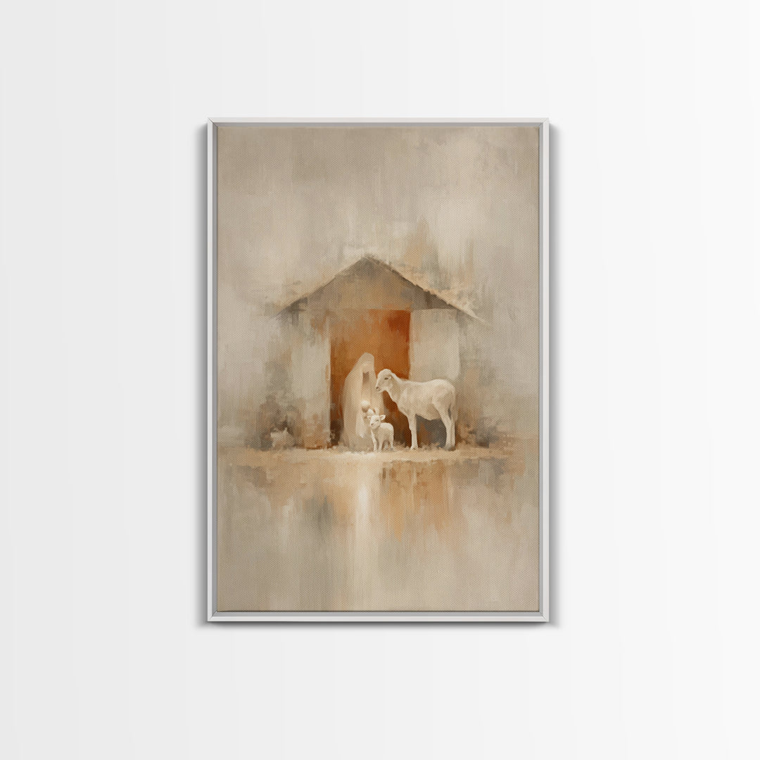 Humble Stable Grace | Framed Canvas Print | Christian Christmas Art | Christian Wall Art | Jesus Christmas Art | Christian Art Canvas