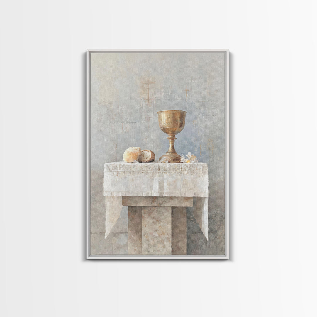 Sacred Communion Table, Framed Canvas Print, Christian Wall Art, Christian Art Painting, Christian Decor For Home, Christian Gift Ideas