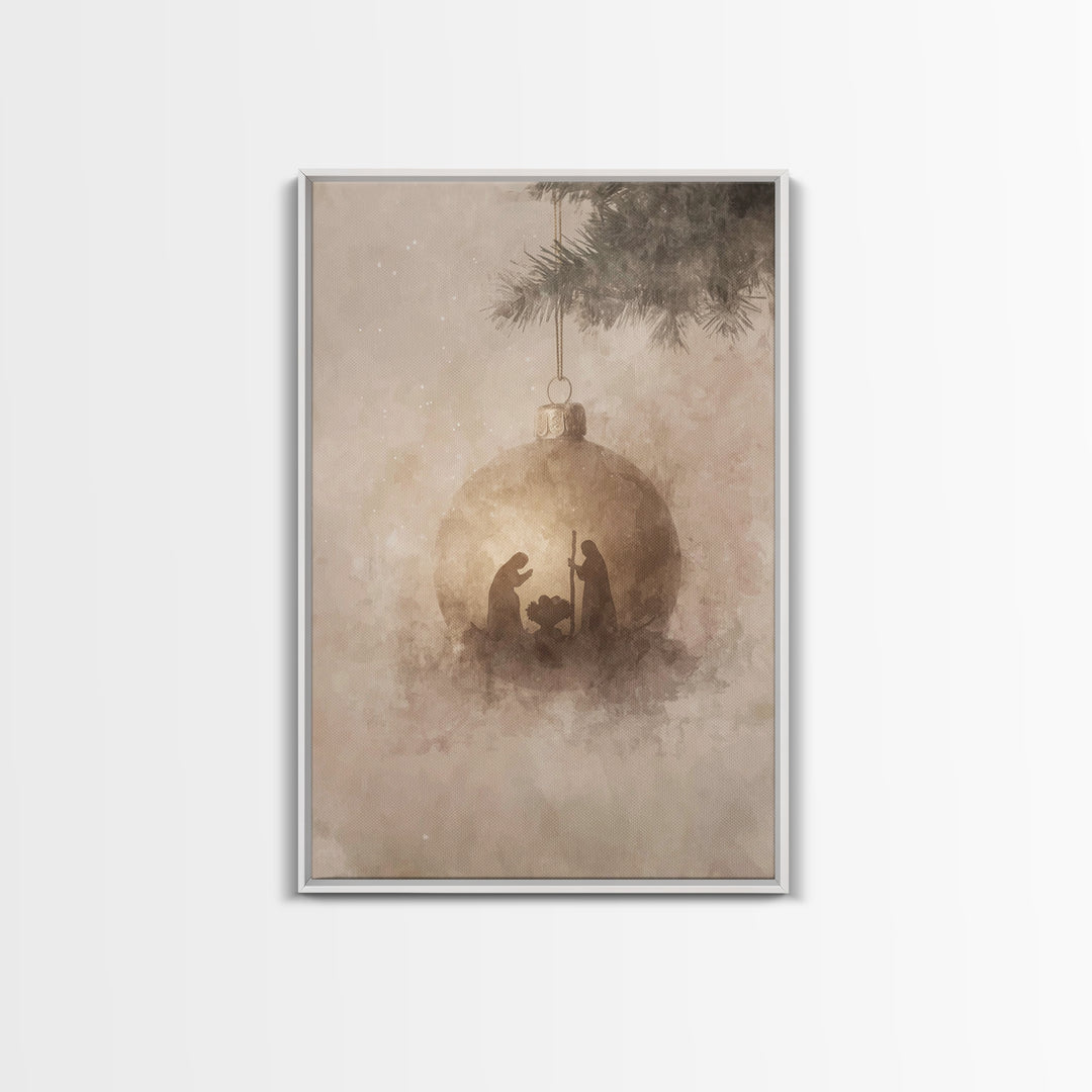 Silent Nativity Sphere – Framed Canvas Print – Christian Art Canvas – Christmas Wall Art – Jesus Christmas Art – Christian Gift – Vintage C