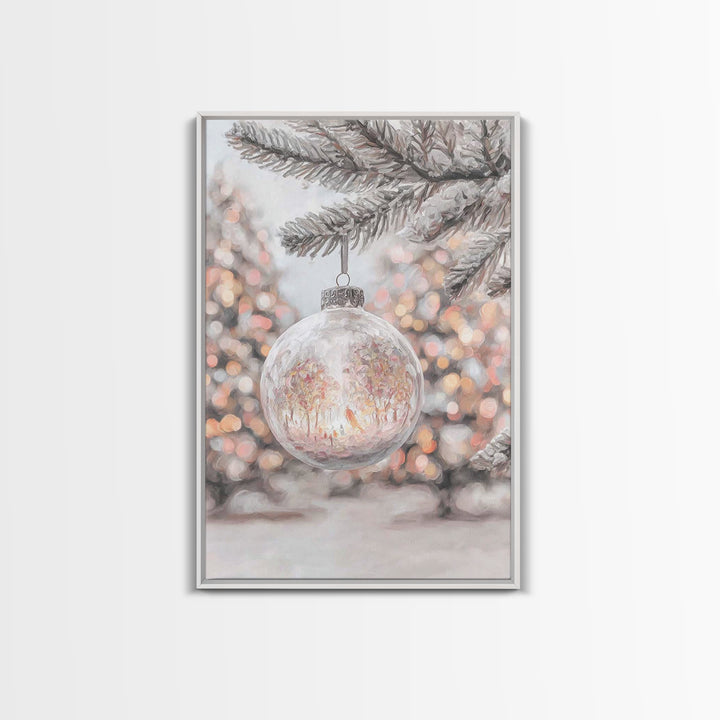 Snowlit Garden Globe – Framed Canvas Print – Christmas Art Prints – Christian Wall Art – Winter Christian Art – Christmas Decor – Christian