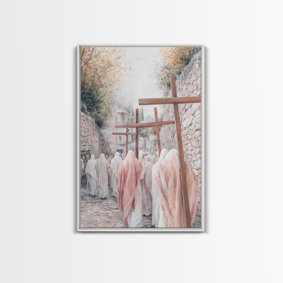 Pilgrims Of Calvary – Framed Canvas Print – Christian Painting – Christian Wall Art – Large Christian Art – Christian Decor – Christian Gif
