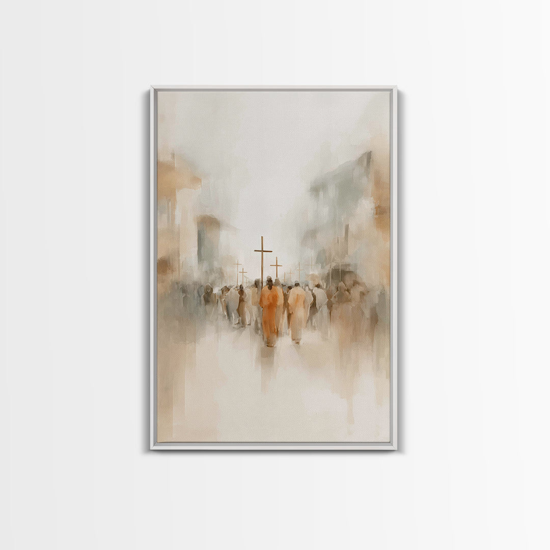 Pilgrims At Dawn – Framed Canvas Print – Christian Art – Minimalist Christian Art – Christian Wall Art – Christian Art Canvas – Subtle Chri