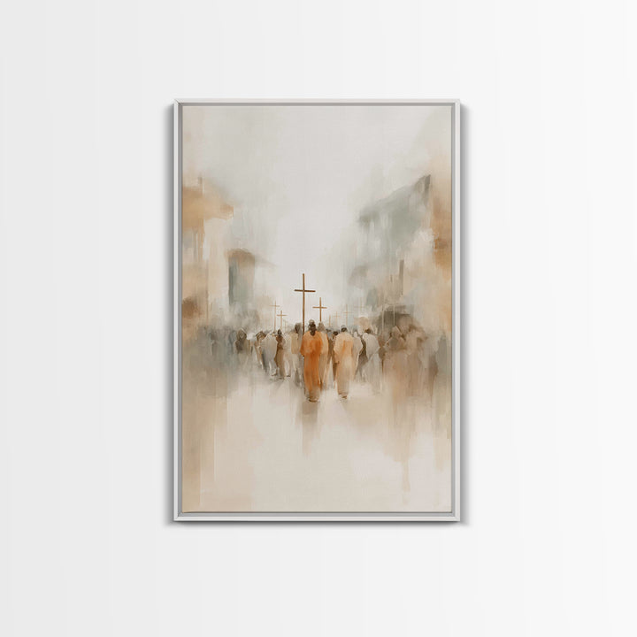 Pilgrims At Dawn – Framed Canvas Print – Christian Art – Minimalist Christian Art – Christian Wall Art – Christian Art Canvas – Subtle Chri