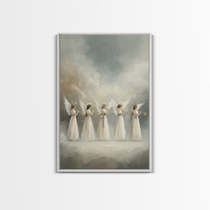 Trumpets Of Glory – Framed Canvas Print – Christian Art – Angel Art – Christian Wall Art – Christian Art Canvas – Christian Christmas Art