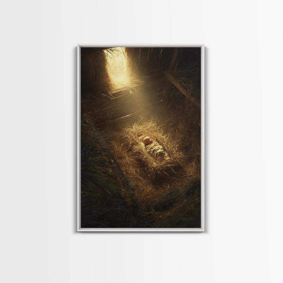 Holy Manger Light – Framed Canvas Print – Christian Christmas Art – Christian Wall Art – Christian Art Canvas – Christian Decor – Christian