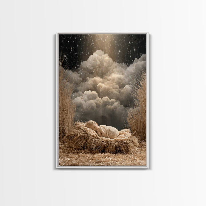 Starry Night Nativity, Framed Canvas Print, Christian Wall Art, Christian Christmas Art, Christian Art Canvas, Christian Decor, Christian G