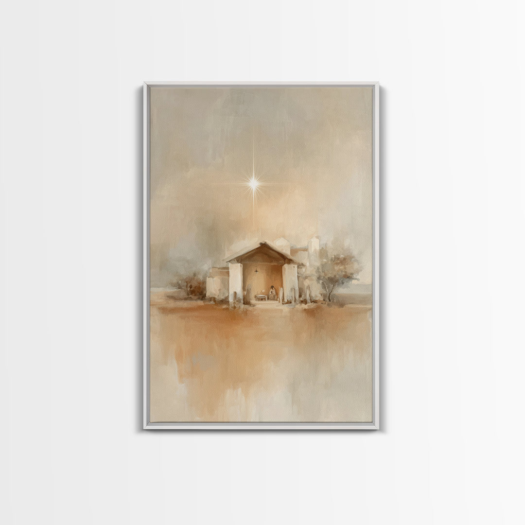 Sacred Shelter | Framed Canvas Print | Christian Wall Art | Christian Christmas Art | Jesus Painting | Modern Christian Art | Christmas Can