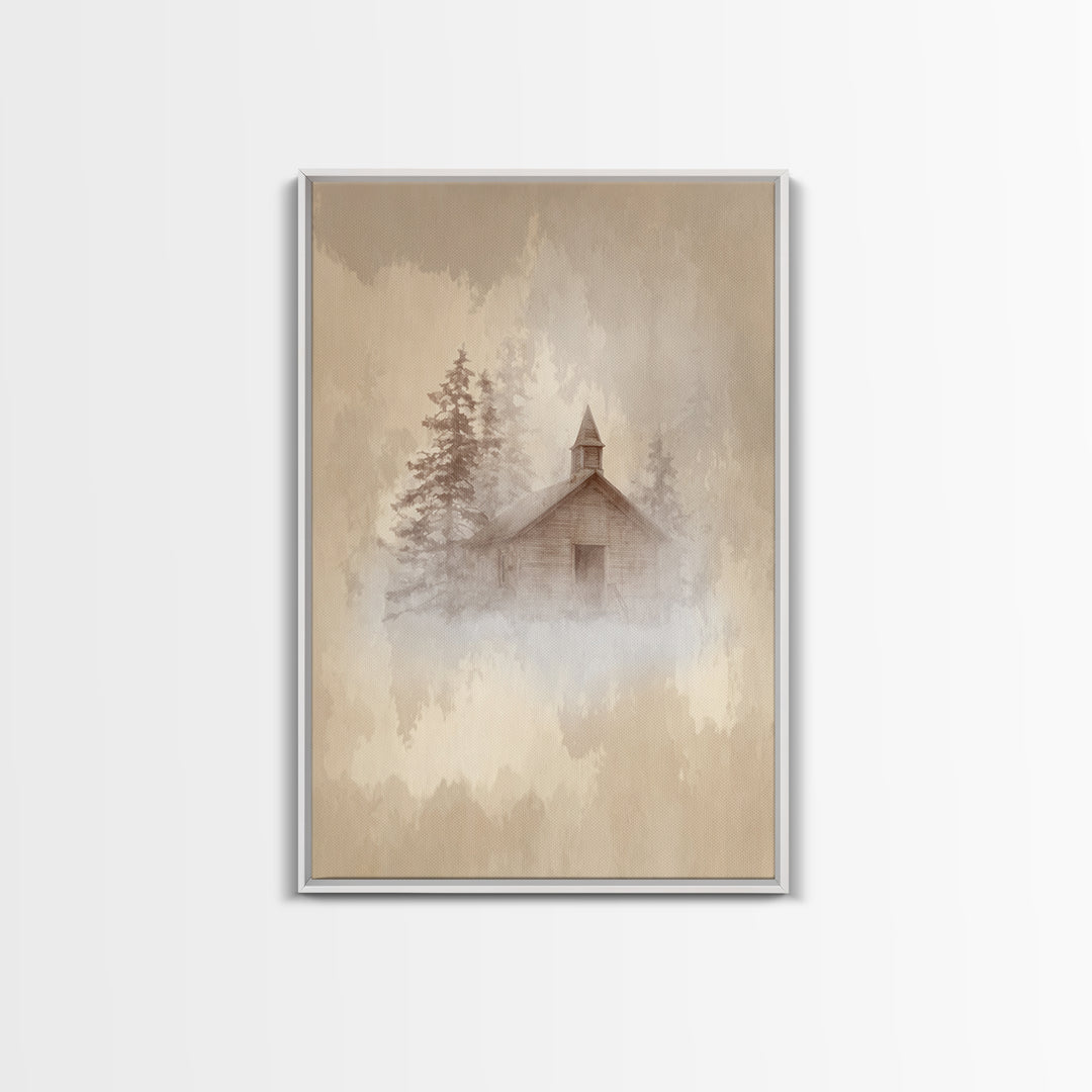 Silent Church | Framed Canvas Print | Vintage Christmas Art | Christian Wall Art | Christian Art Print | Christmas Wall Art | Christian Dec