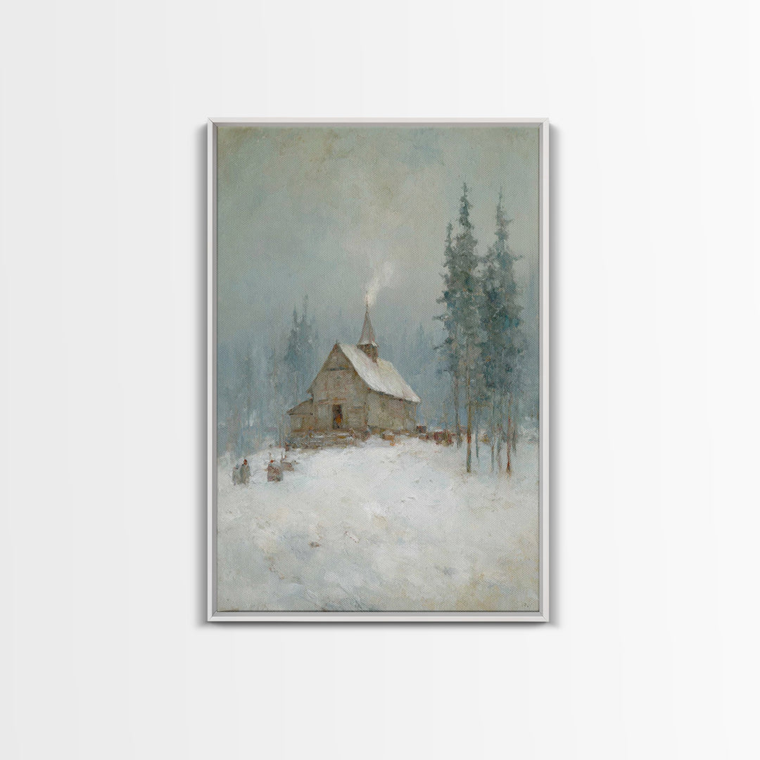 Snowfall Chapel | Framed Canvas Print | Christian Art Canvas | Christmas Art Work | Christian Christmas Art | Christian Wall Art | Christia