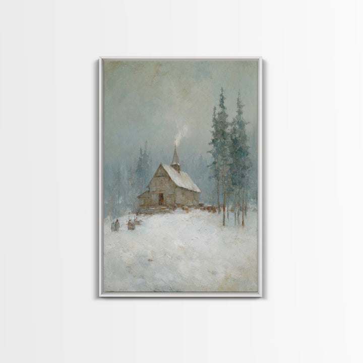 Snowfall Chapel | Framed Canvas Print | Christian Art Canvas | Christmas Art Work | Christian Christmas Art | Christian Wall Art | Christia