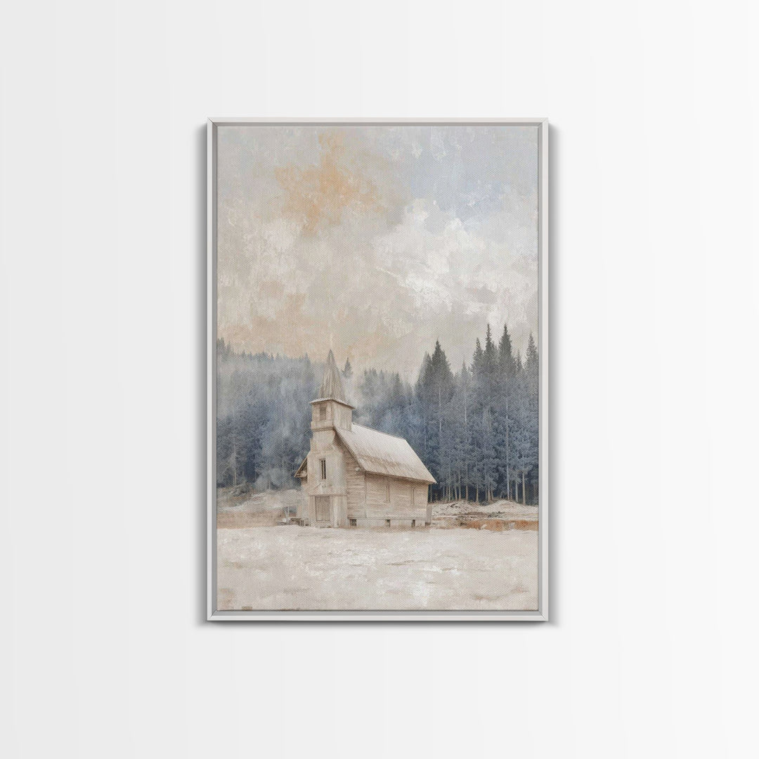 Snowlit Sanctuary, Framed Canvas Print, Christian Art Canvas, Christmas Art Prints, Christian Wall Art, Christian Christmas Decor