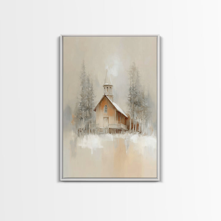 Church In Stillness - Framed Canvas Print - Christian Art Print - Christmas Canvas Wall Art - Christian Art Work - Christian Decor