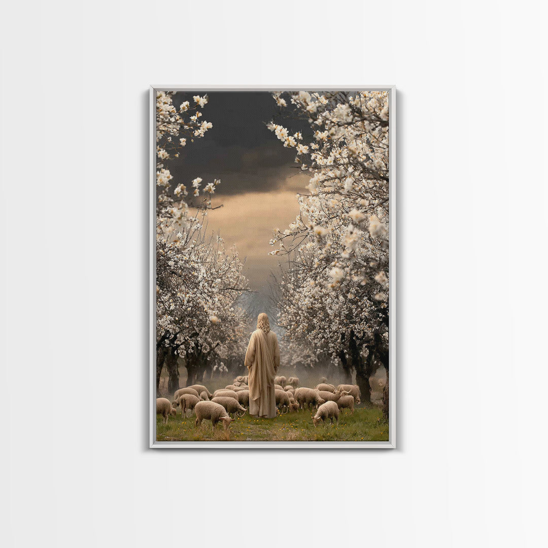 Blooming Shepherd Path – Framed Canvas Print – Jesus Painting – Christian Art Canvas – Christian Wall Art – Christian Christmas Art