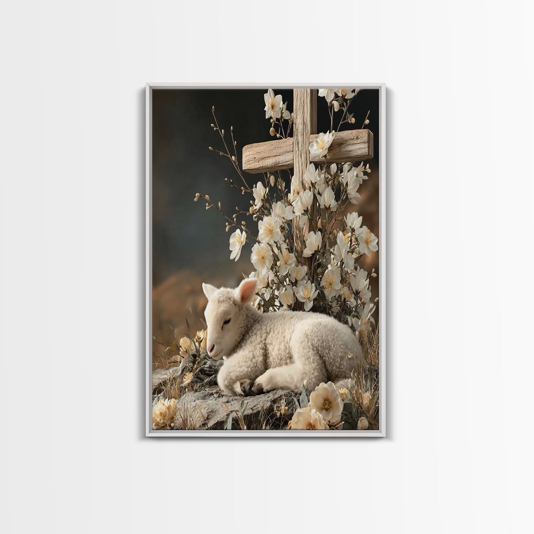 Lamb Of Promise – Framed Canvas Print – Christian Wall Art – Christian Art Painting – Christian Art Canvas – Christian Gift Ideas – Moody C