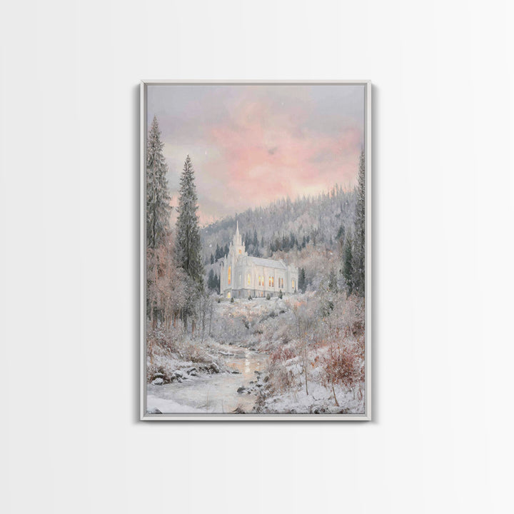 Winter Chapel Light – Framed Canvas Print – Christian Wall Art – Christian Art Canvas – Christmas Art – Christian Christmas Art