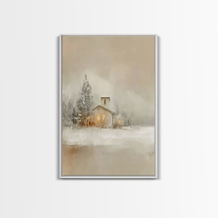 Snowy Church Calm | Framed Canvas Print | Christian Wall Art | Christian Art Canvas | Christmas Art | Christian Christmas Decor