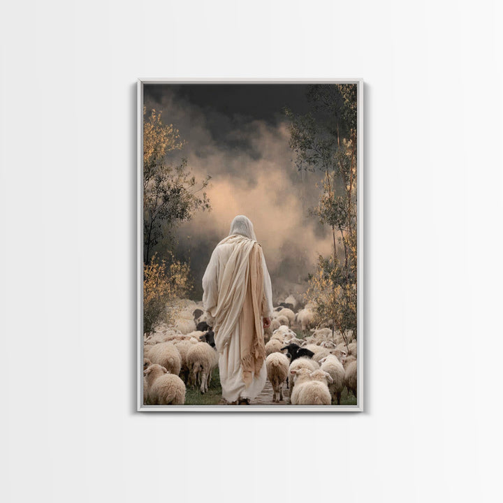 Guiding Shepherd Path – Framed Canvas Print – Jesus Painting – Christian Wall Art – Christian Art Canvas – Pastoral Scenery