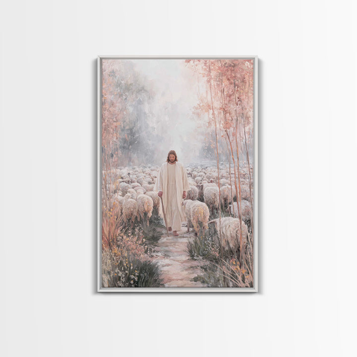 Morning Flock Peace – Framed Canvas Print – Christian Wall Art – Christian Art Canvas – Pastoral Scenery – Christian Decor