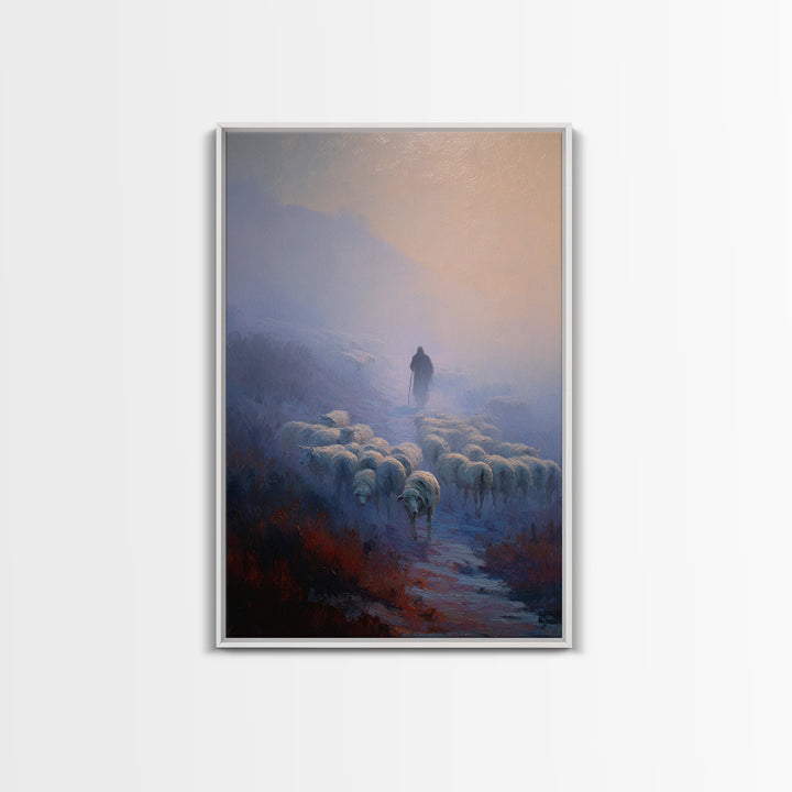 Shepherd’s Dawn Path | Framed Canvas Print | Christian Art Canvas | Christian Wall Art | Pastoral Scenery | Moody Christian Art