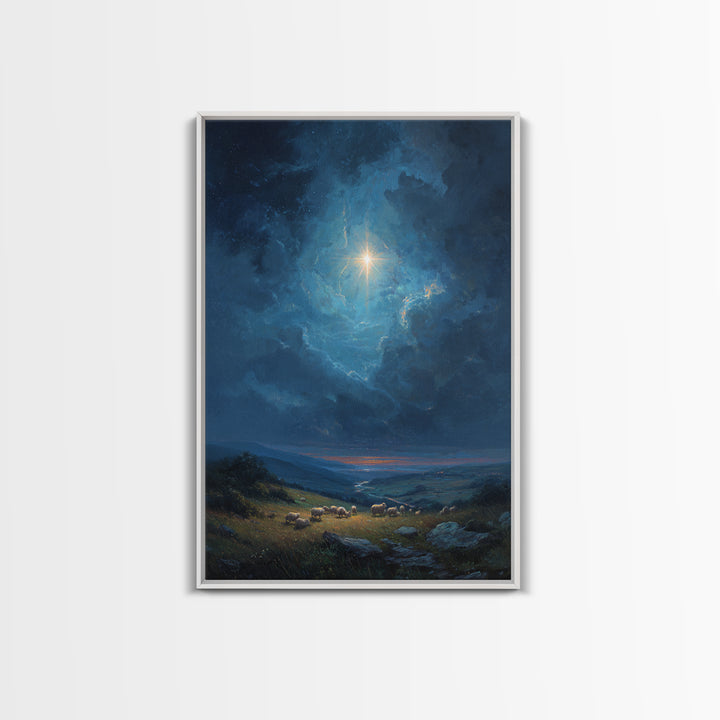 Heavenly Star Rise, Framed Canvas Print, Christian Wall Art, Christmas Art, Christian Art Canvas, Christian Christmas Decor