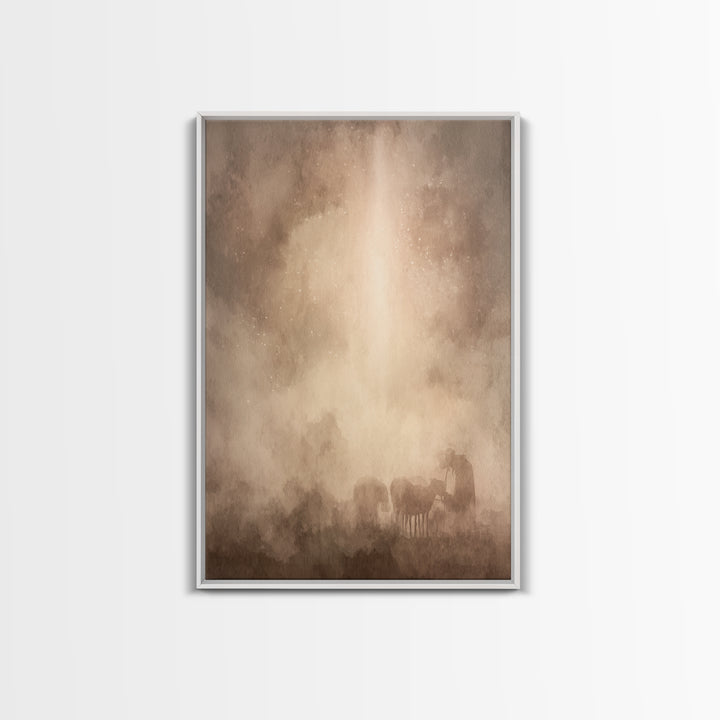 Silent Night Haze – Framed Canvas Print – Christian Art Canvas – Christian Wall Art – Moody Christian Art – Subtle Christian Art
