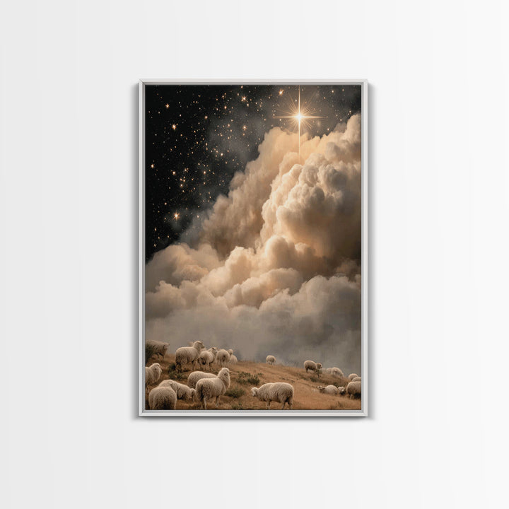 Star Of Bethlehem Glow, Framed Canvas Print, Christmas Art, Christian Wall Art, Christian Art Canvas, Christian Christmas Decor