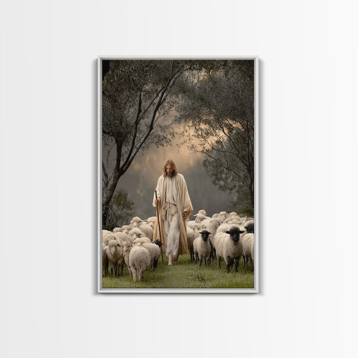 Pastoral Grace – Framed Canvas Print – Jesus Art Print – Christian Wall Art – Christian Art Canvas – Large Jesus Painting – Christian Decor