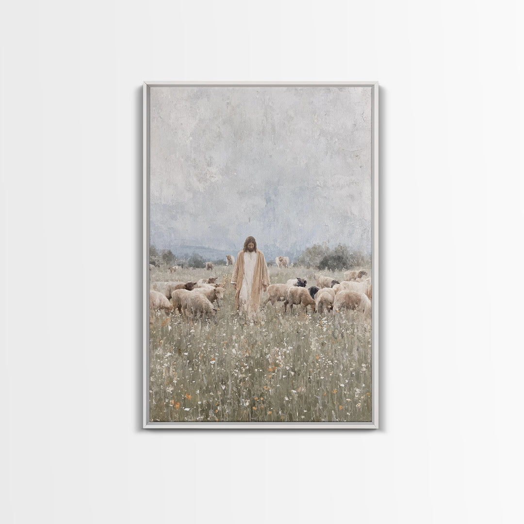 Meadow Of Peace – Framed Canvas Print – Jesus Painting – Christian Art Canvas – Christian Wall Art – Christian Decoration – Subtle Christia