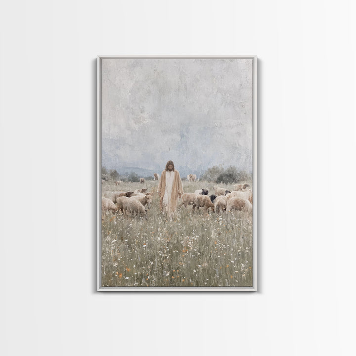 Meadow Of Peace – Framed Canvas Print – Jesus Painting – Christian Art Canvas – Christian Wall Art – Christian Decoration – Subtle Christia